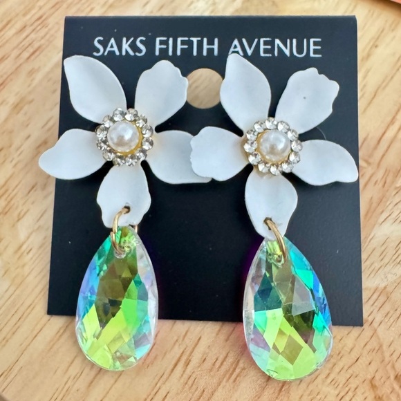 Saks Fifth Avenue AB Crystal Flower Statement Earrings - Picture 5 of 9